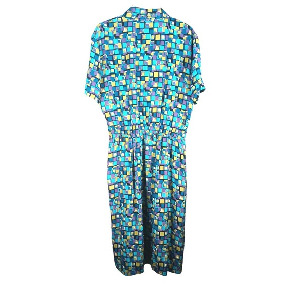 Robbie Bee 100% Silk Sz 10 Maxi Shirt Dress Check Blue Lined Belt Buttoned - Picture 2 of 16